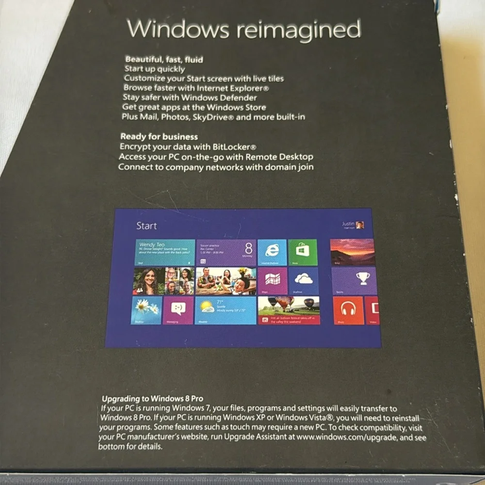 Microsoft Windows 8 Pro Software Package 32 bit & 64 bit English 2012